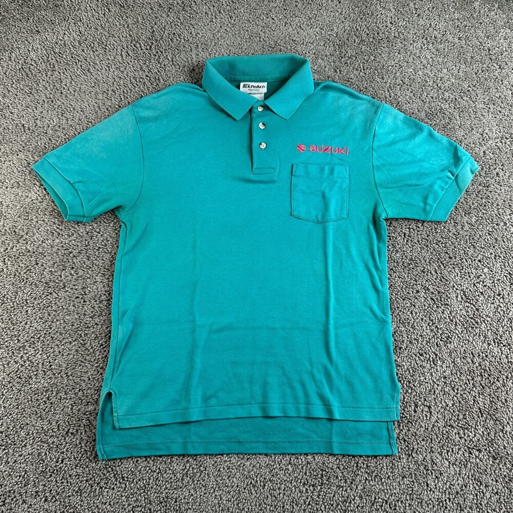 VINTAGE 90s K-Products Shirt Medium Green Blue Short Sleeve K Brand Polo FLAW